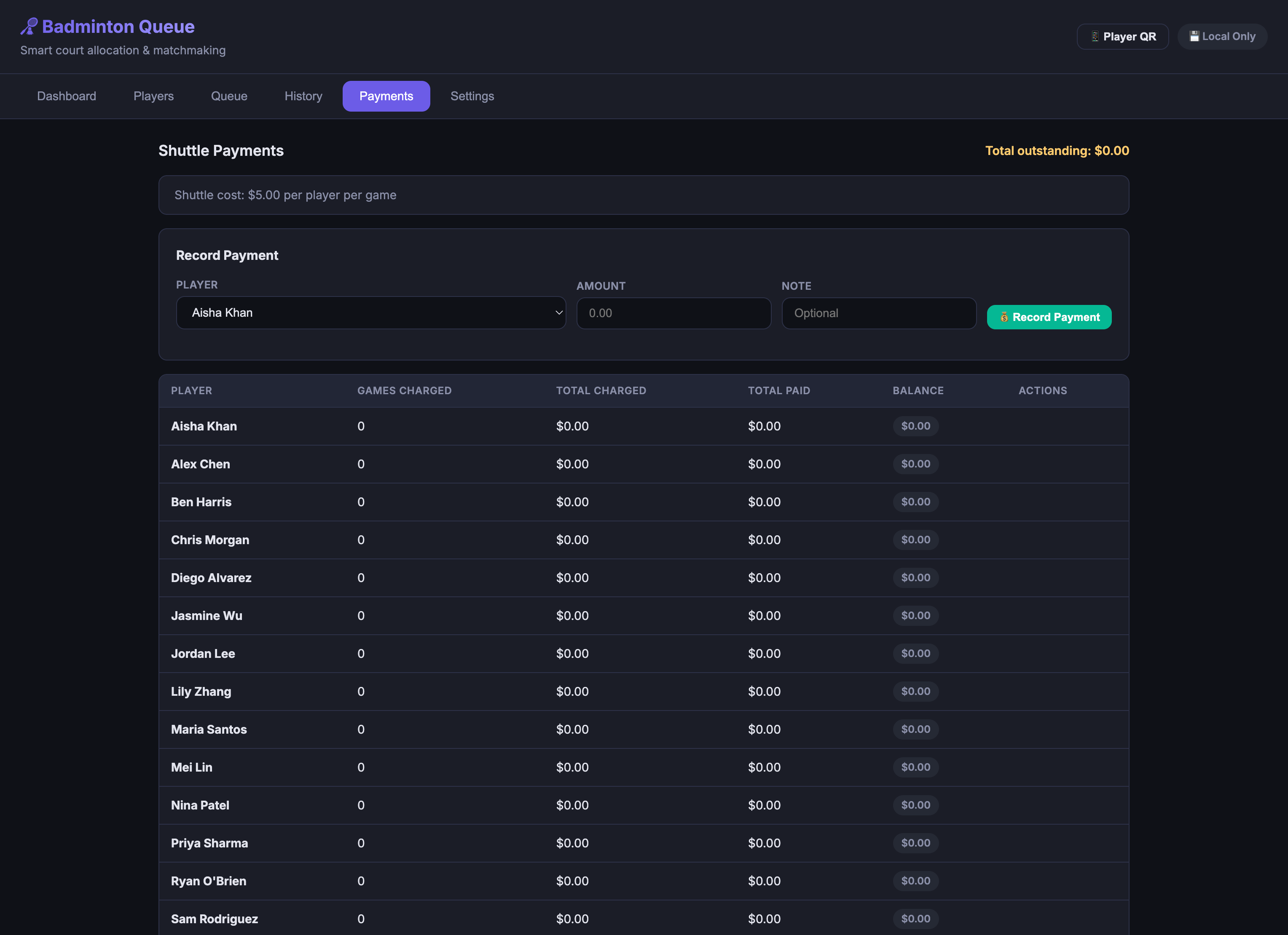Badminton queue app queue management