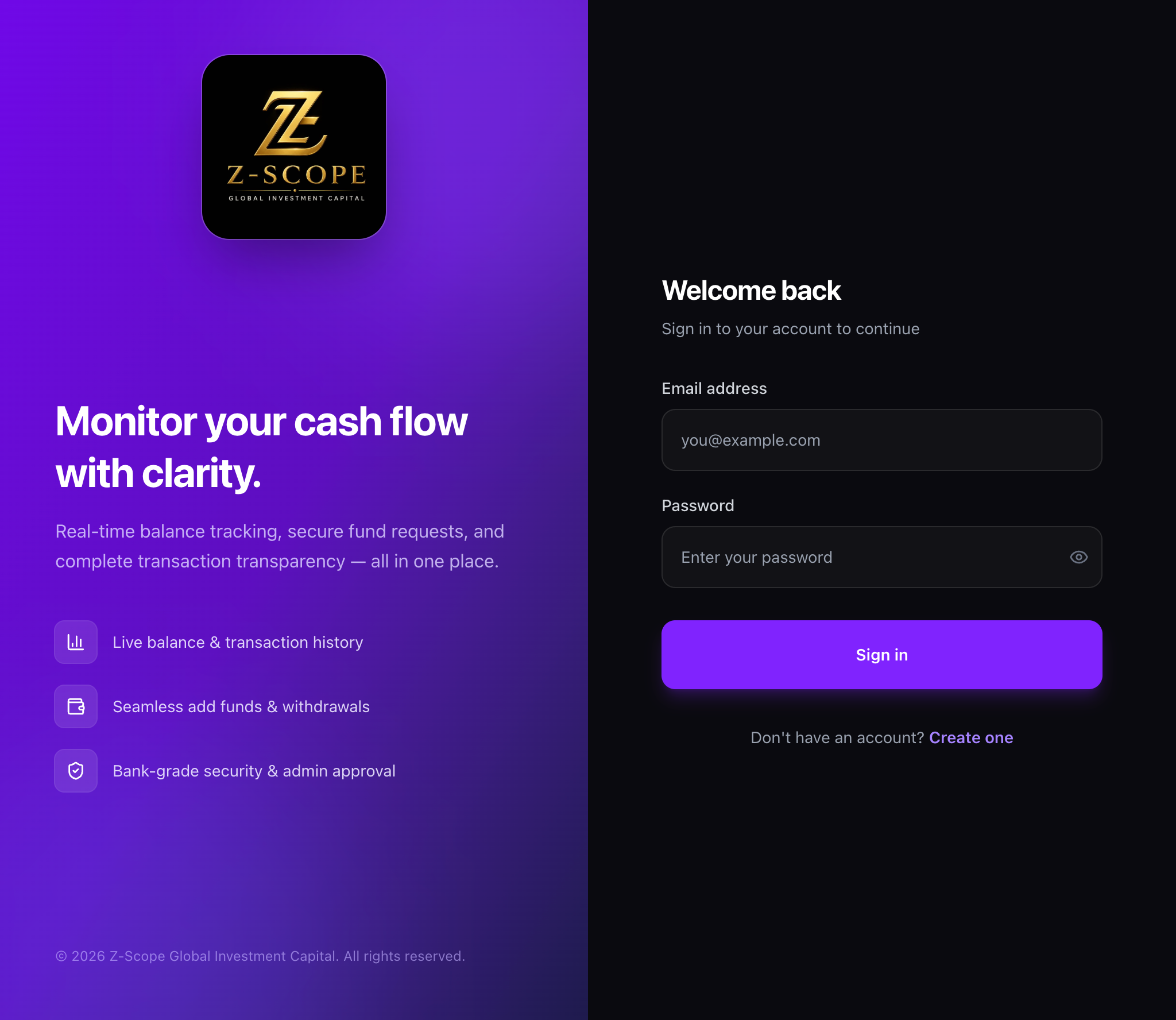 Cash flow management system dashboard