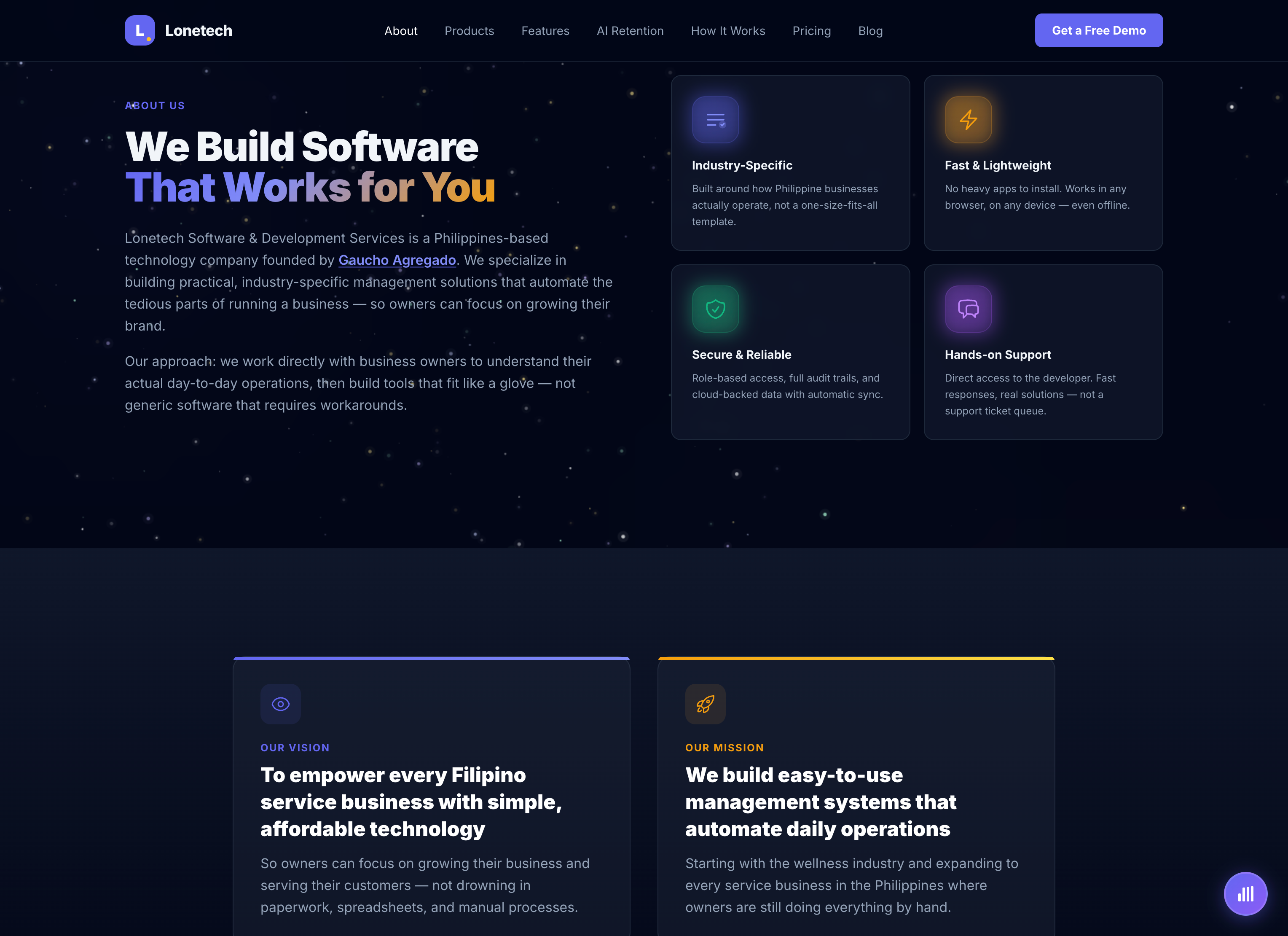 Lonetech website products section