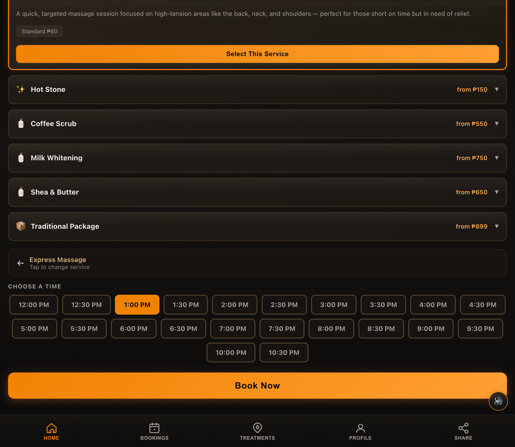 Reservation system booking page