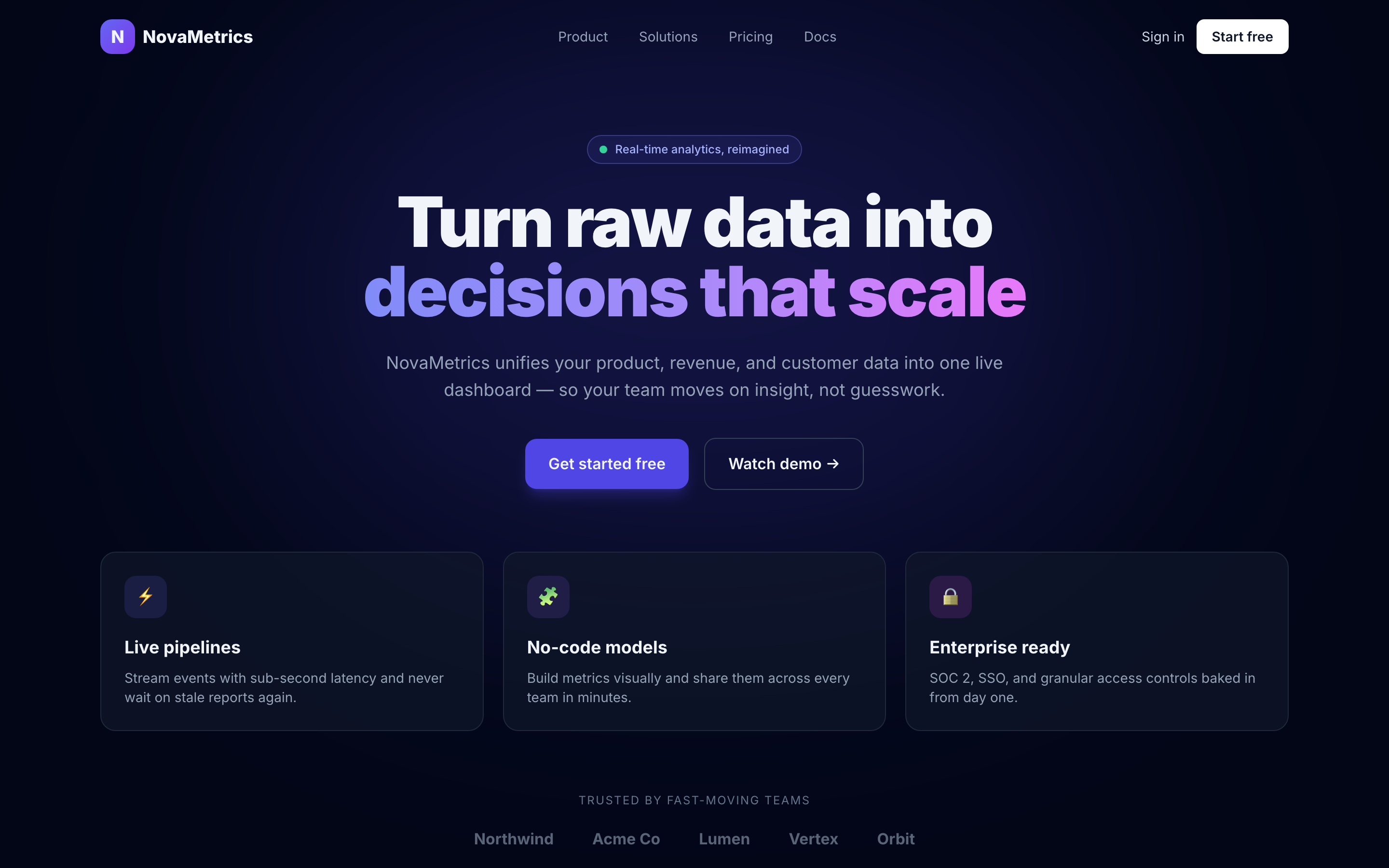 NovaMetrics analytics SaaS website