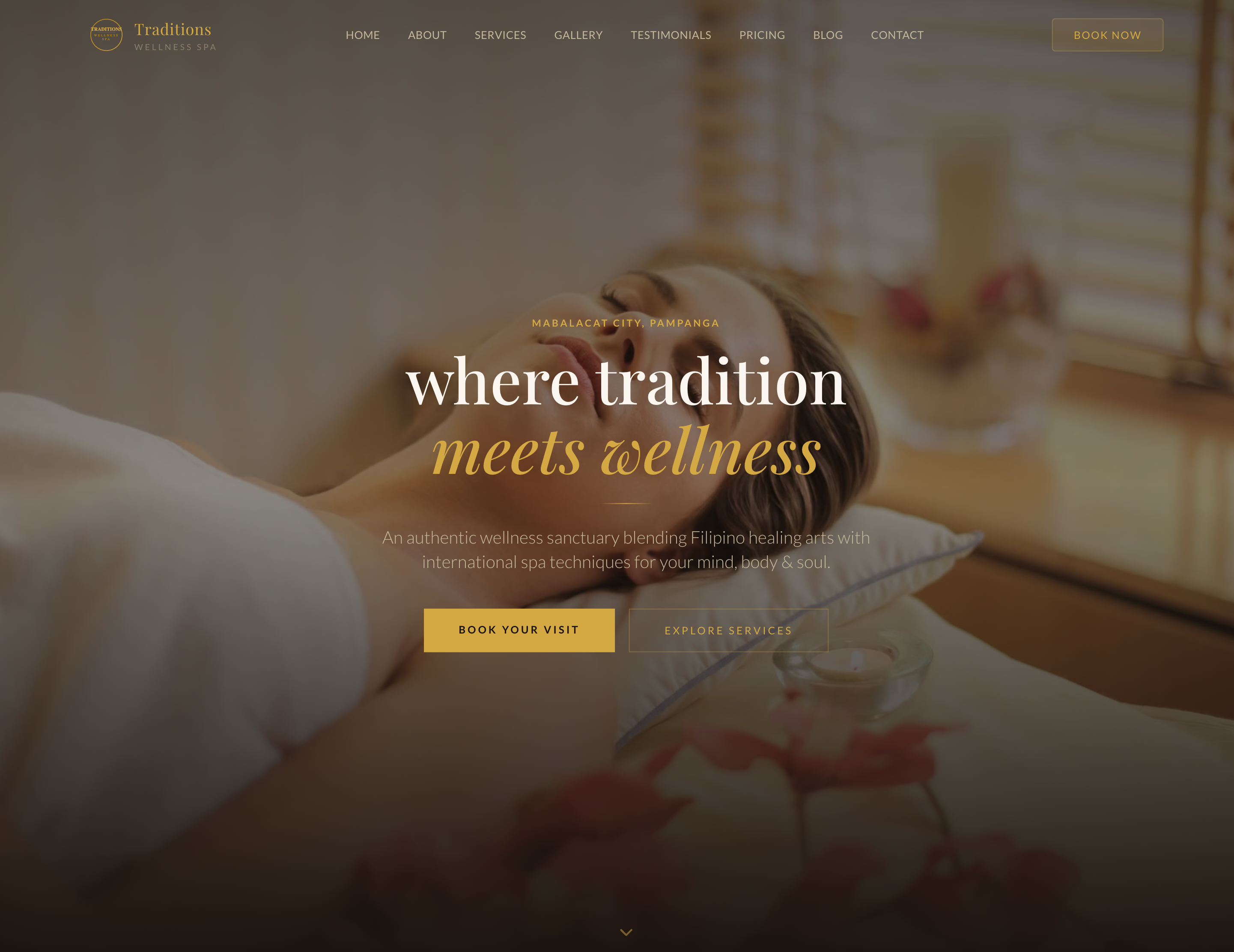 Traditions spa website homepage