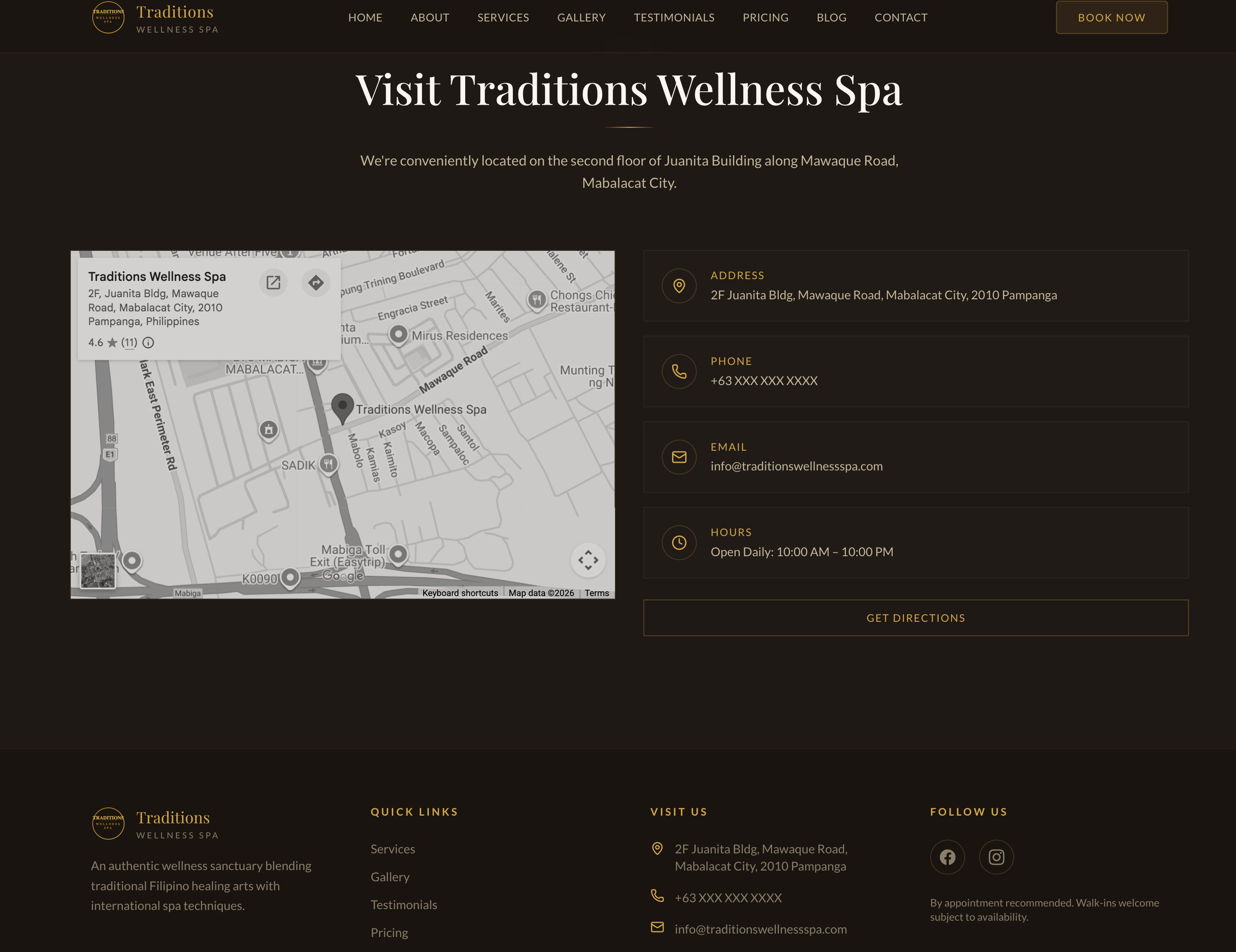 Traditions spa website section