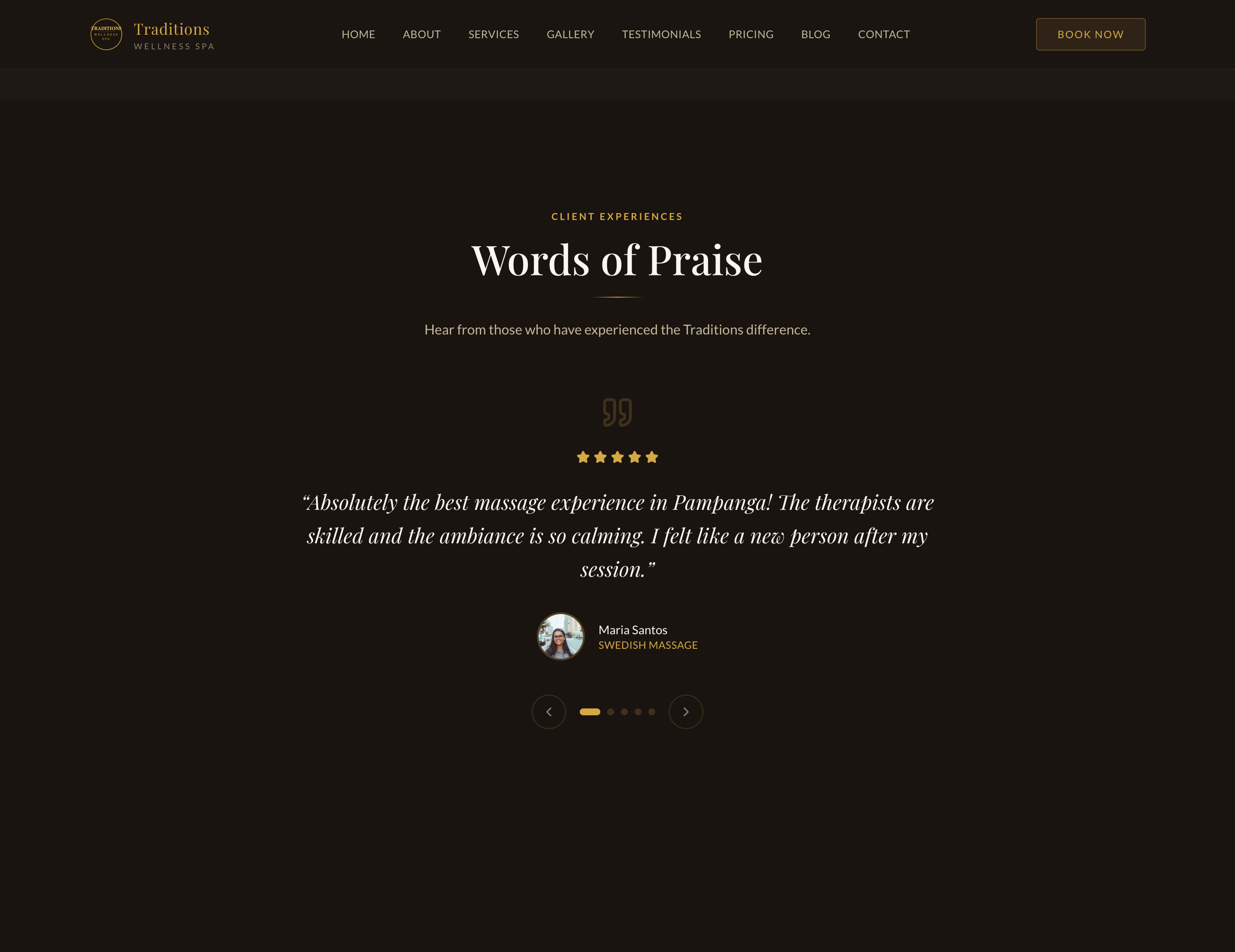 Traditions spa website services listing