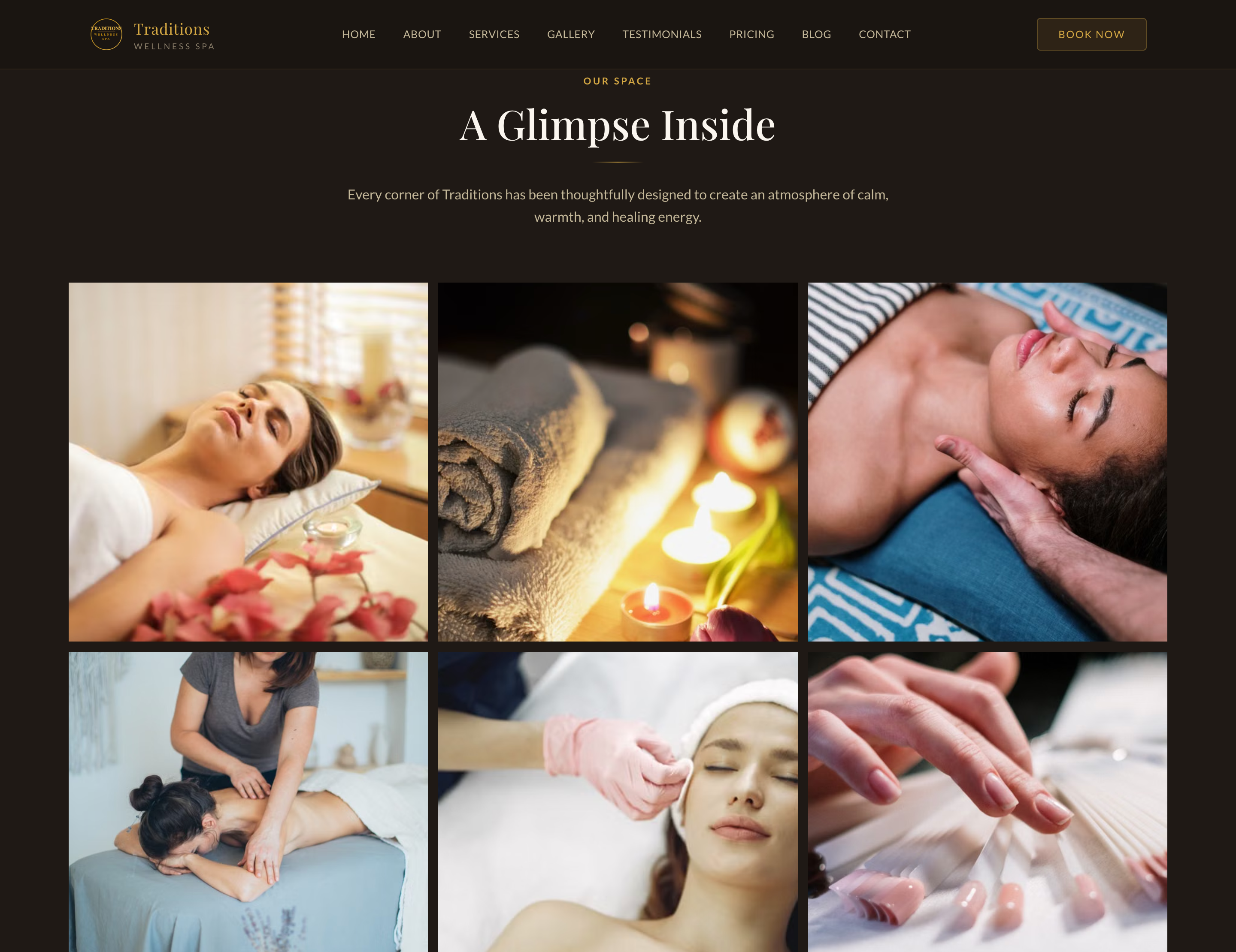 Traditions spa website appointment section