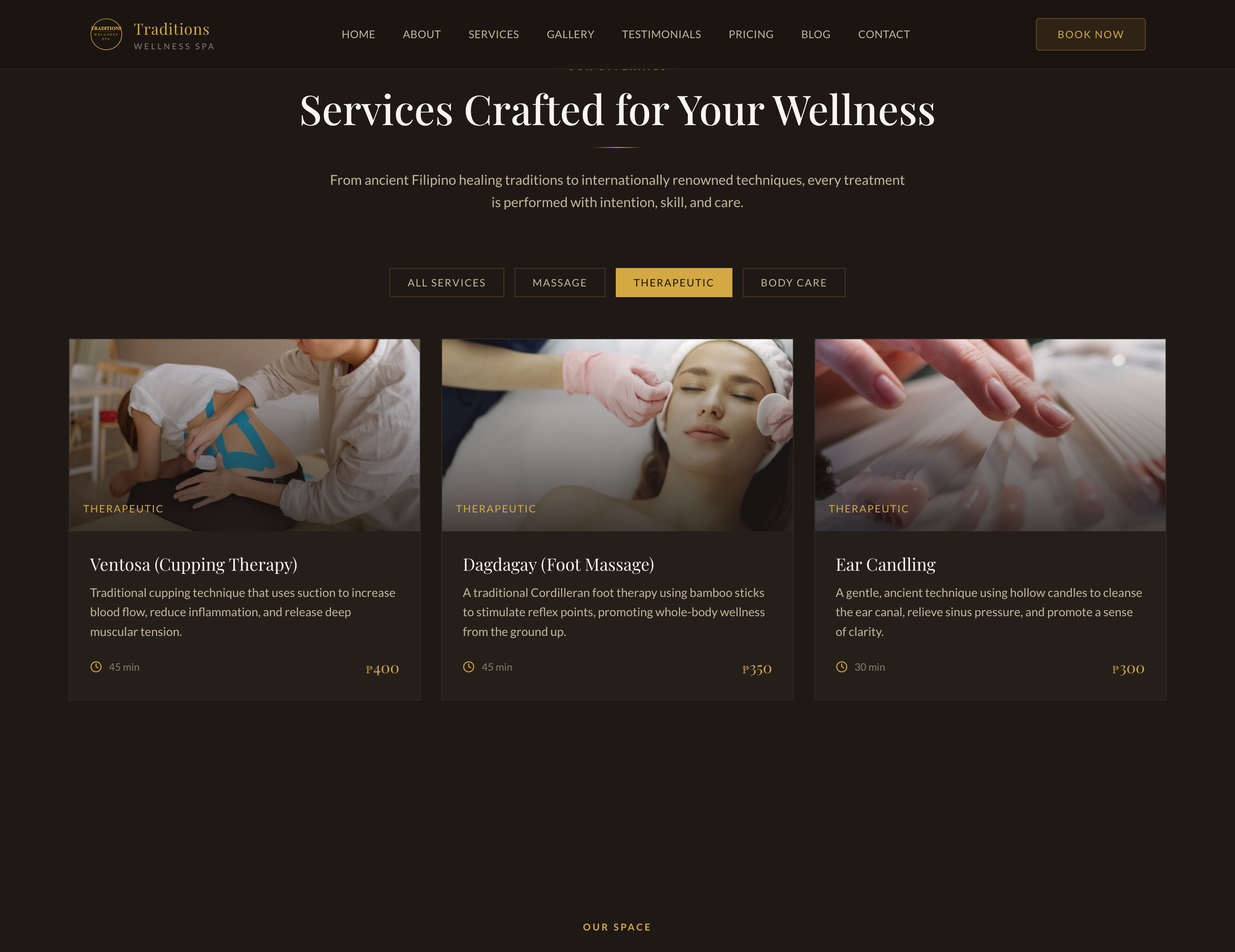 Traditions spa website contact section