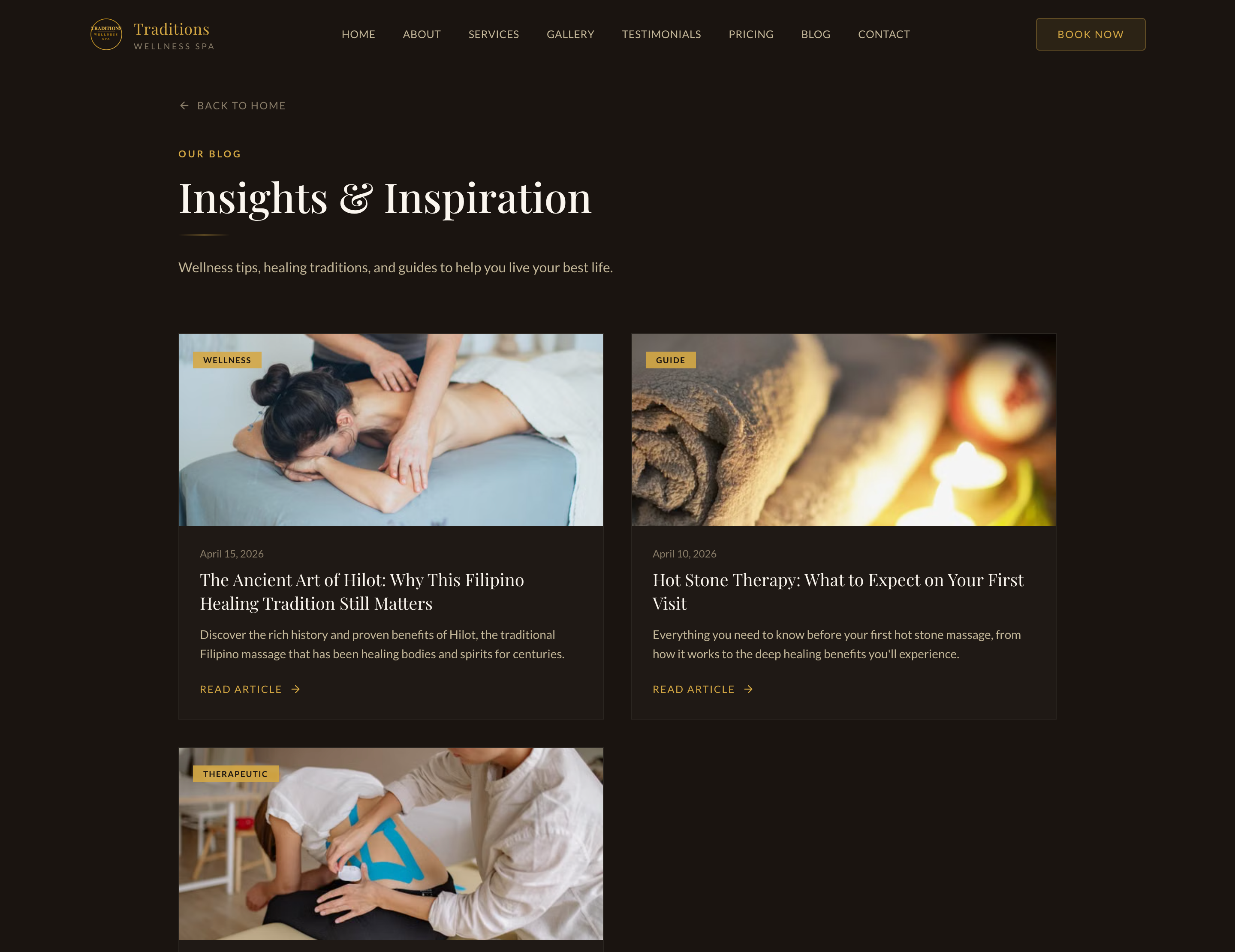 Traditions spa blog page